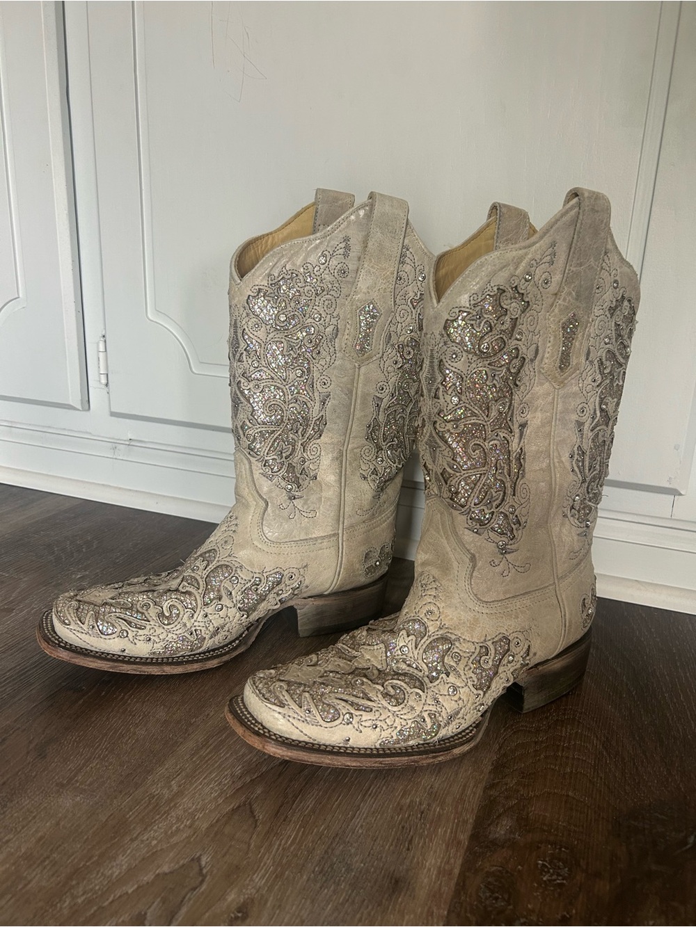 Corral Glitter Inlay Square Toe Western Boots – Size 8W